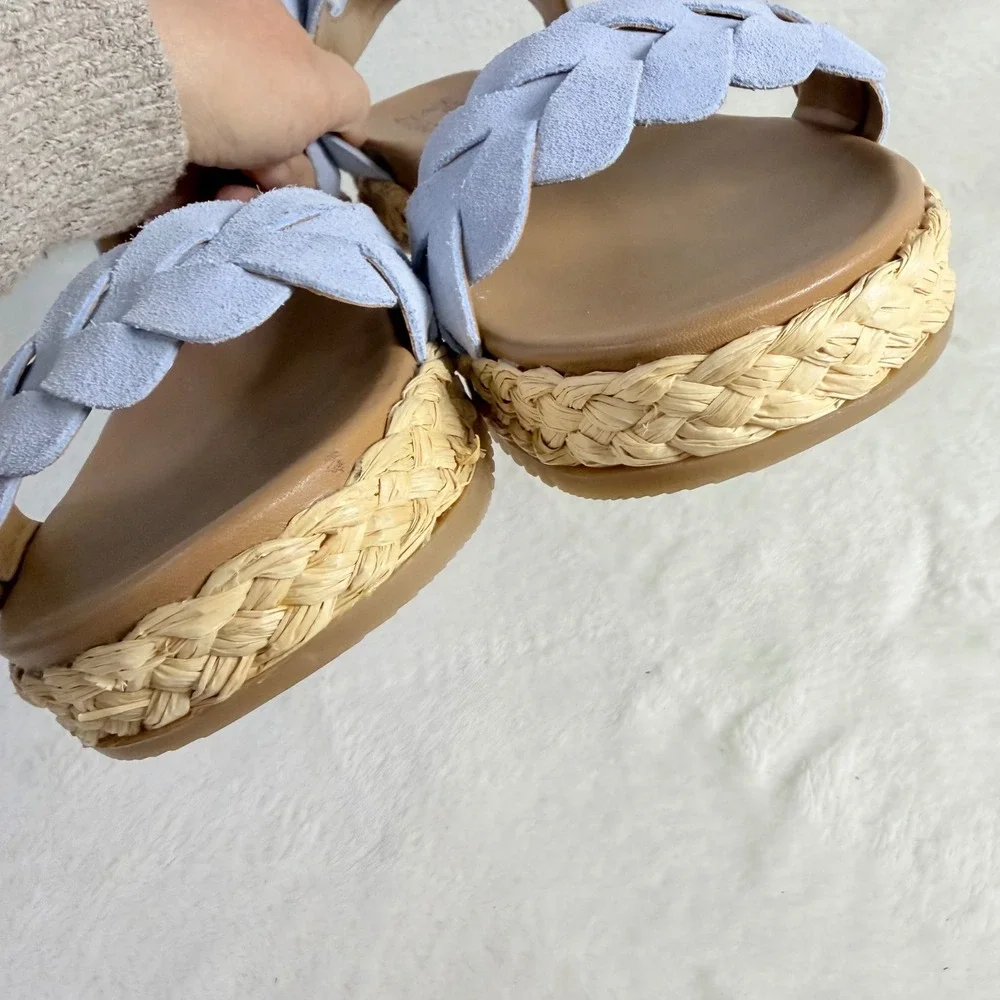 Naturalizer Neila Sandal Womens 11M Blue Leather Braided Espadrille Platform
